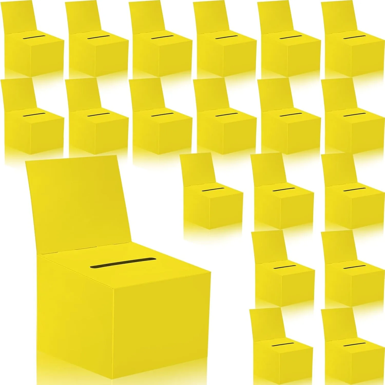 20 Pack Raffle Boxes Ballot Box Suggestion Box with Slot, 6.5 x 4.5 x 4.5 Inch Cardboard Raffle Boxes with Slot for Ticket and Removable Header for Collecting Business Card Voting Contest (Yellow)