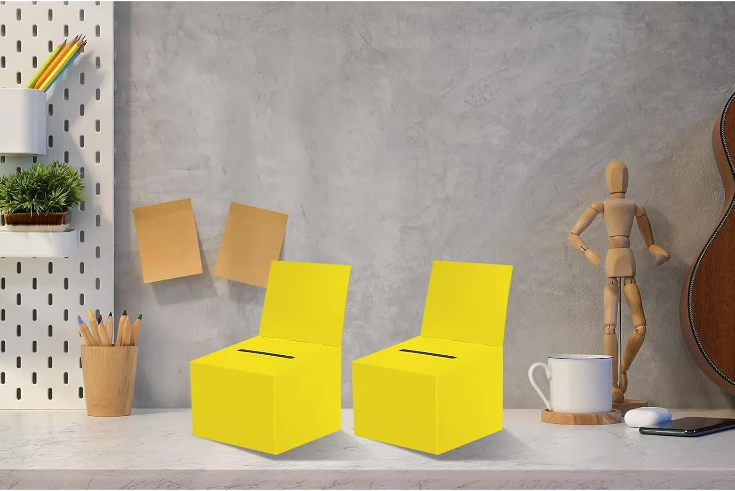 20 Pack Raffle Boxes Ballot Box Suggestion Box with Slot, 6.5 x 4.5 x 4.5 Inch Cardboard Raffle Boxes with Slot for Ticket and Removable Header for Collecting Business Card Voting Contest (Yellow)
