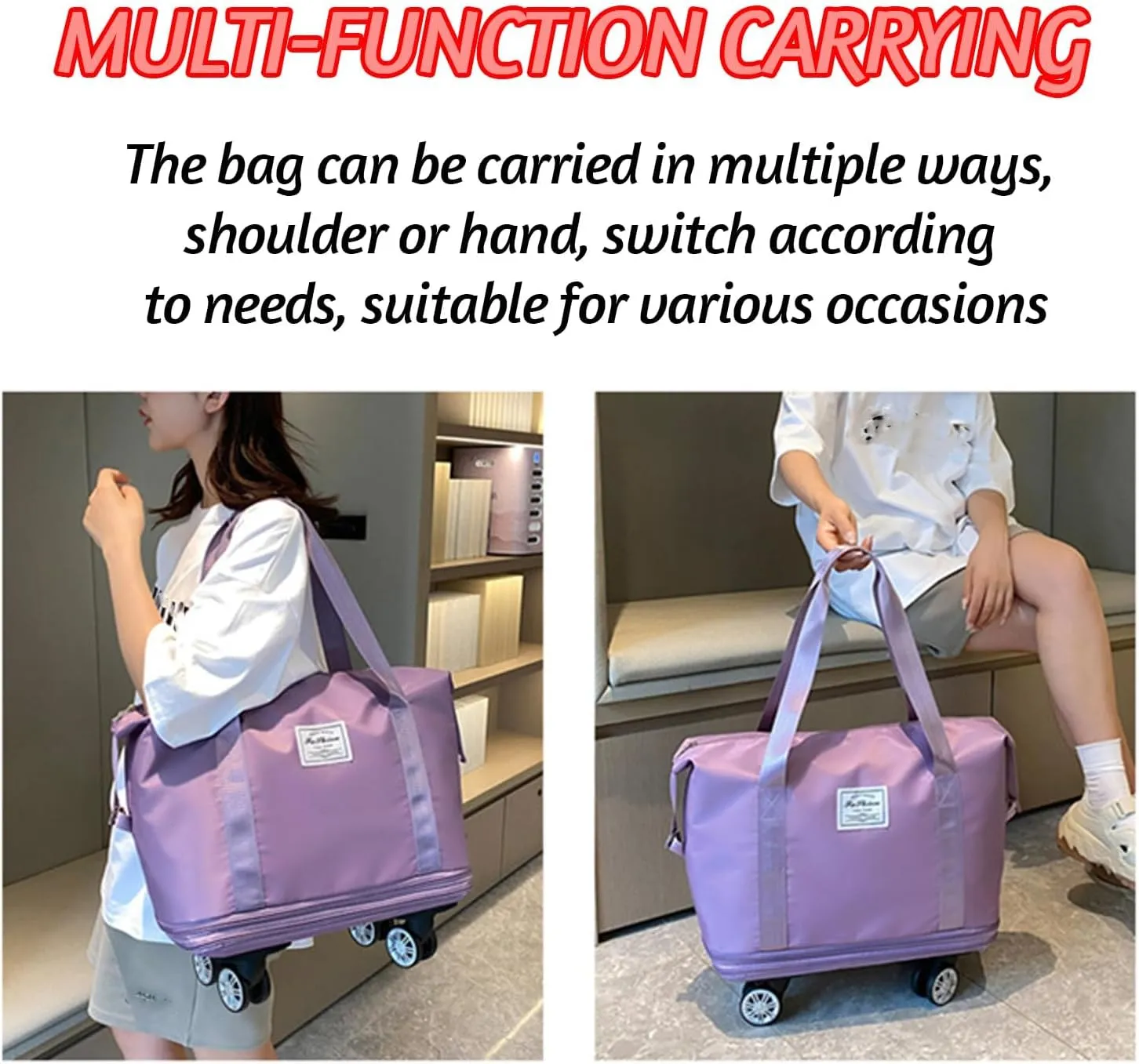 2025 new large capacity travel bag - universal wheel removable, Expandable Foldable Duffle Bag,Large Capacity Wide-Open, Dry and Wet Separation (dark blue)