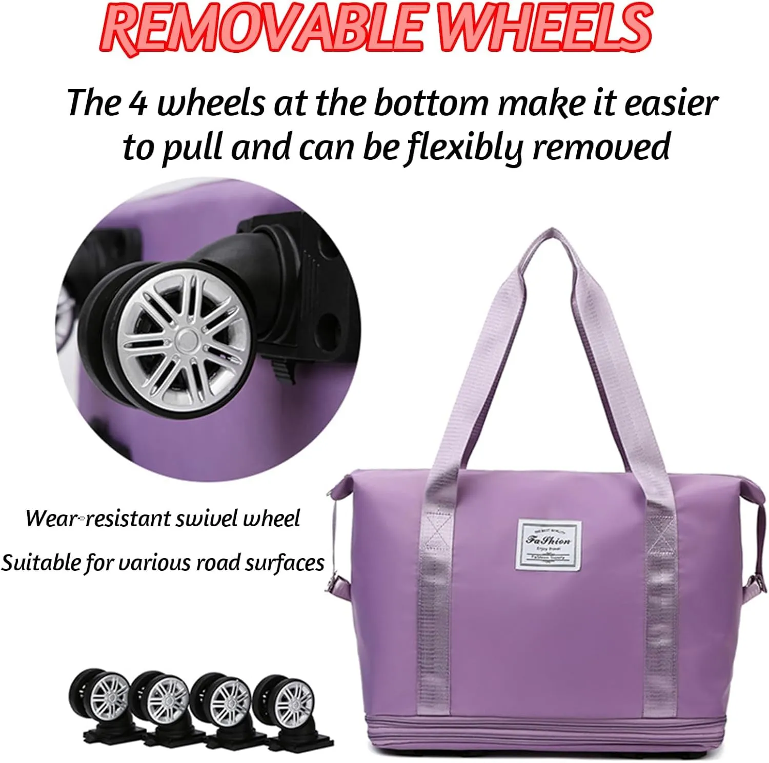 2025 new large capacity travel bag - universal wheel removable, Expandable Foldable Duffle Bag,Large Capacity Wide-Open, Dry and Wet Separation (dark blue)