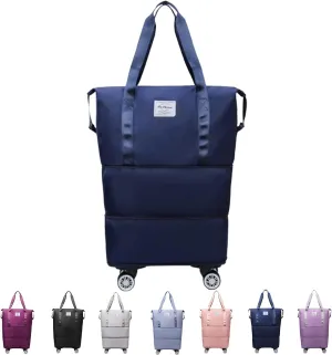 2025 new large capacity travel bag - universal wheel removable, Expandable Foldable Duffle Bag,Large Capacity Wide-Open, Dry and Wet Separation (dark blue)