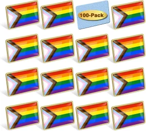 20/50/100/200Pcs Progress Pride Lapel Pins Bulk- LGBT Transgender Rainbow Lesbian Bisexual Gay Progressive Pin Brooch Badge for Men Women Clothes Bags Hats