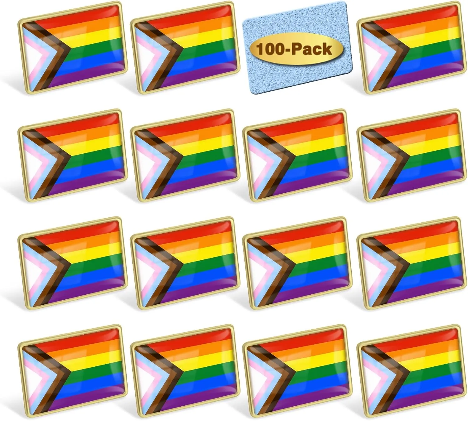 20/50/100/200Pcs Progress Pride Lapel Pins Bulk- LGBT Transgender Rainbow Lesbian Bisexual Gay Progressive Pin Brooch Badge for Men Women Clothes Bags Hats