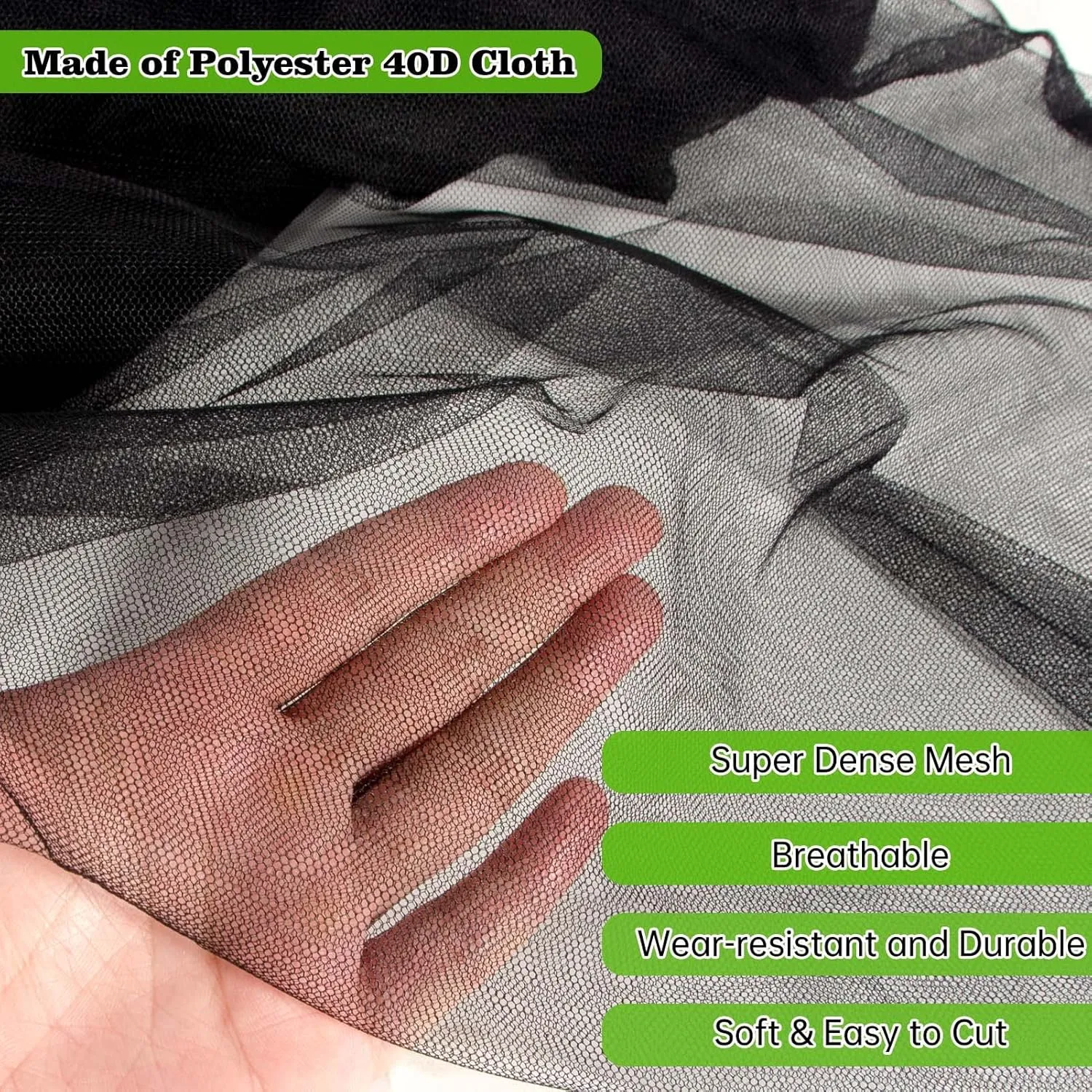 20x10Ft Mosquito Netting Garden Mesh Netting, Fly Bird Net Barrier Hunting Blind Plant Protecting Net, 3x6m Black