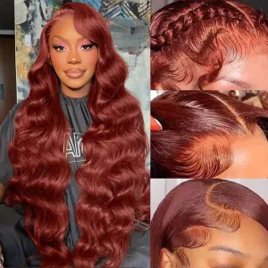 22 Inch Reddish Brown Lace Front Wigs Human Hair 13x6 Body Wave Lace Front Wig 180% Density 33# Lace Frontal Wigs Human Hair Pre Plucked with Baby Hair for Women Auburn Brown Human Hair
