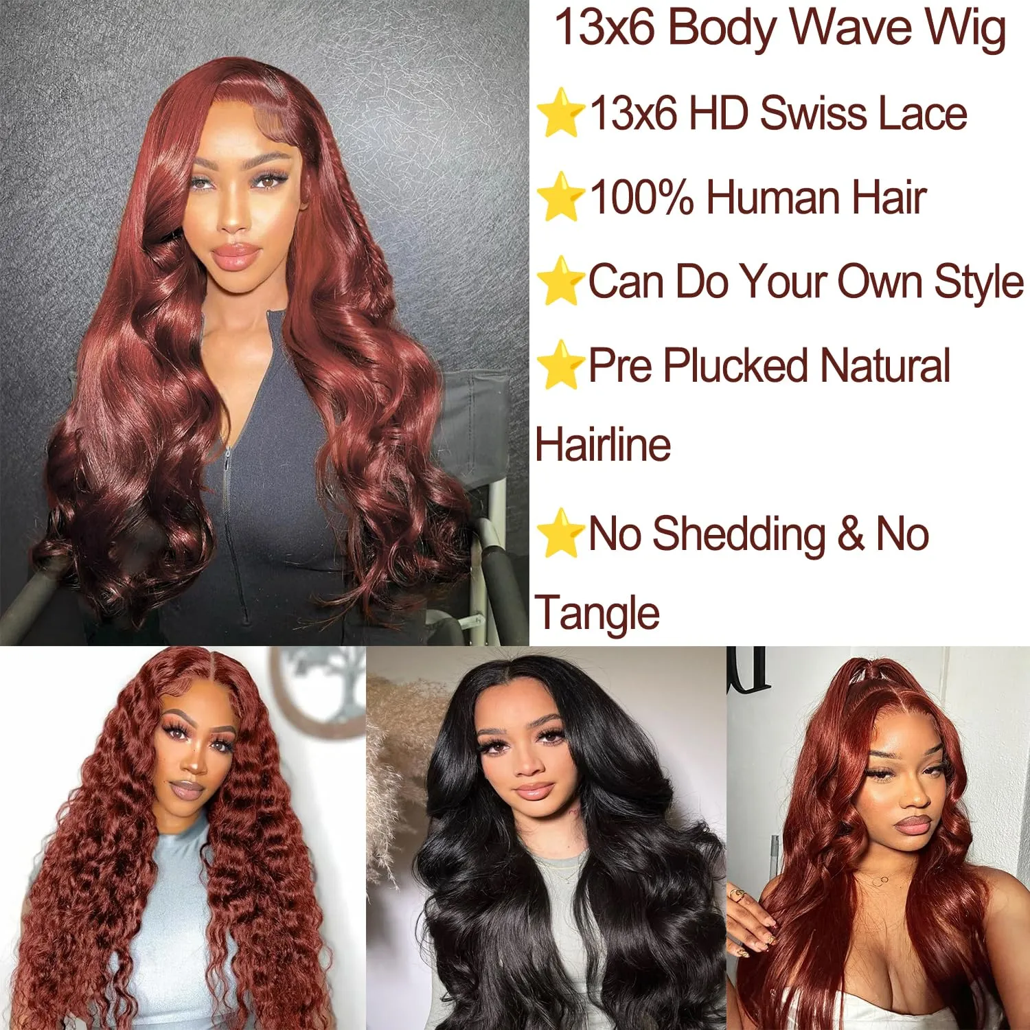 22 Inch Reddish Brown Lace Front Wigs Human Hair 13x6 Body Wave Lace Front Wig 180% Density 33# Lace Frontal Wigs Human Hair Pre Plucked with Baby Hair for Women Auburn Brown Human Hair
