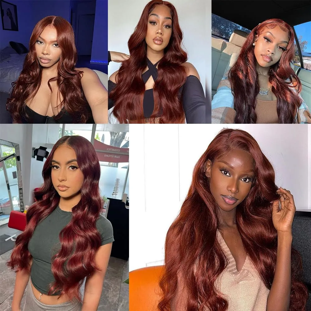 22 Inch Reddish Brown Lace Front Wigs Human Hair 13x6 Body Wave Lace Front Wig 180% Density 33# Lace Frontal Wigs Human Hair Pre Plucked with Baby Hair for Women Auburn Brown Human Hair