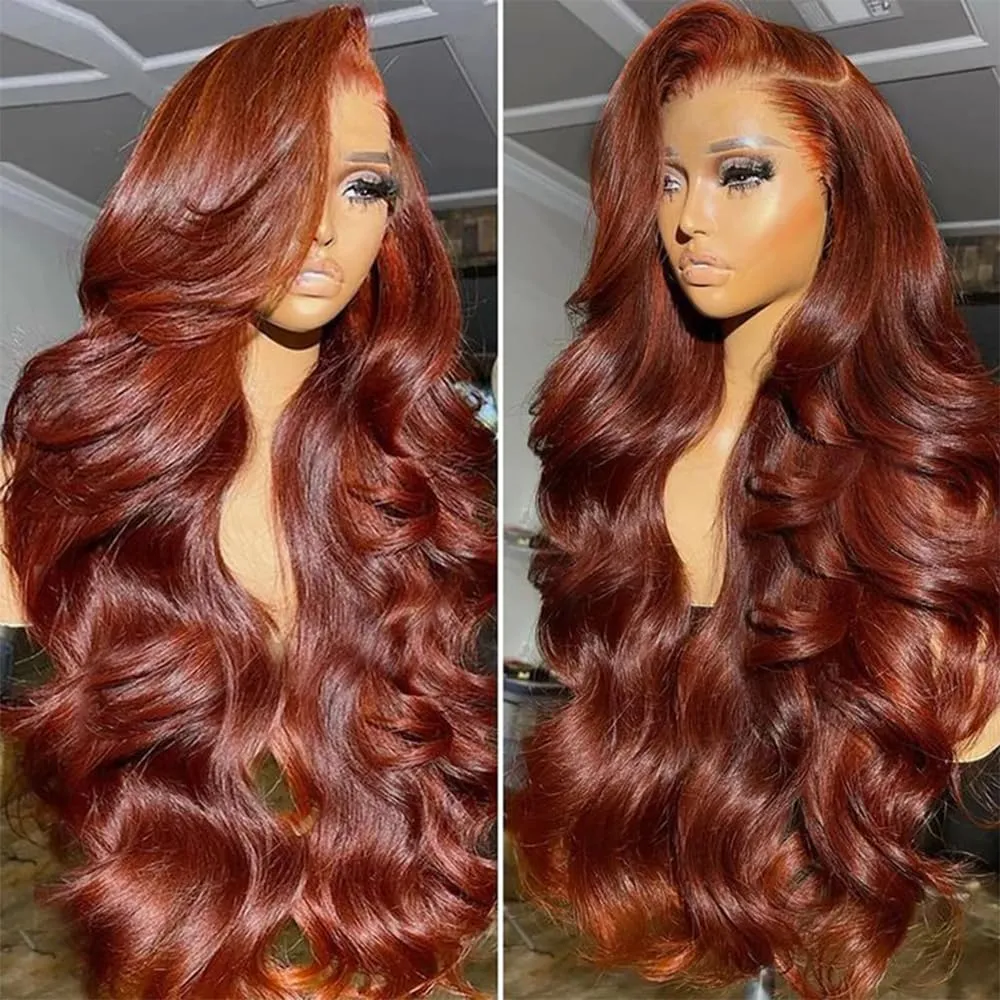 22 Inch Reddish Brown Lace Front Wigs Human Hair 13x6 Body Wave Lace Front Wig 180% Density 33# Lace Frontal Wigs Human Hair Pre Plucked with Baby Hair for Women Auburn Brown Human Hair