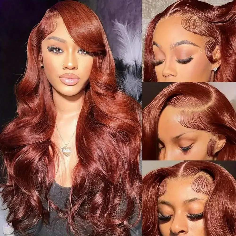 22 Inch Reddish Brown Lace Front Wigs Human Hair 13x6 Body Wave Lace Front Wig 180% Density 33# Lace Frontal Wigs Human Hair Pre Plucked with Baby Hair for Women Auburn Brown Human Hair