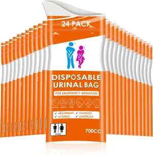 24PCS Disposable Urine Bags, 700ML Unisex Urine Bags for Travel, Emergency Vomit Bags/Pee Bag for Car, Long Trip, Road Trip, Travel Urinals for Men/Women - Camping Essentials Portable Toilet