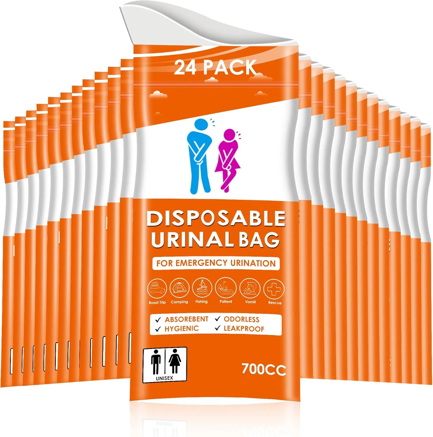 24PCS Disposable Urine Bags, 700ML Unisex Urine Bags for Travel, Emergency Vomit Bags/Pee Bag for Car, Long Trip, Road Trip, Travel Urinals for Men/Women - Camping Essentials Portable Toilet