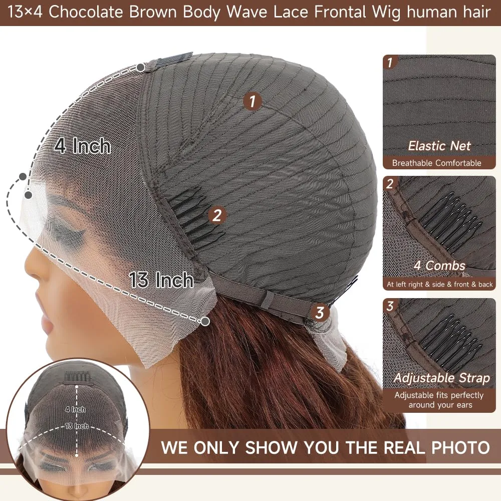 26 Inch Chocolate Brown Lace Front Wig 13x4 Body Wave Lace Front Wigs Human Hair Pre Plucked with Baby Hair Brown Wig Human Hair 200 Density HD Lace Frontal Wigs Human Hair