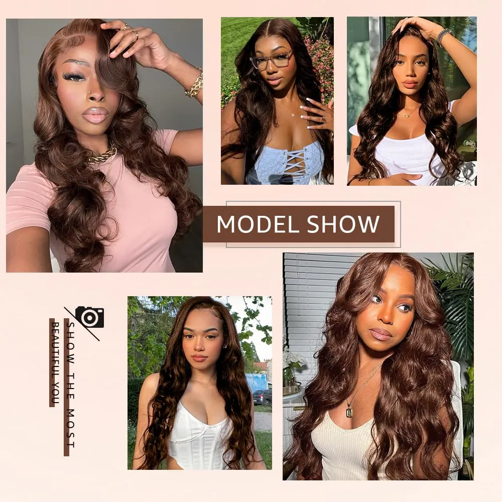 26 Inch Chocolate Brown Lace Front Wig 13x4 Body Wave Lace Front Wigs Human Hair Pre Plucked with Baby Hair Brown Wig Human Hair 200 Density HD Lace Frontal Wigs Human Hair