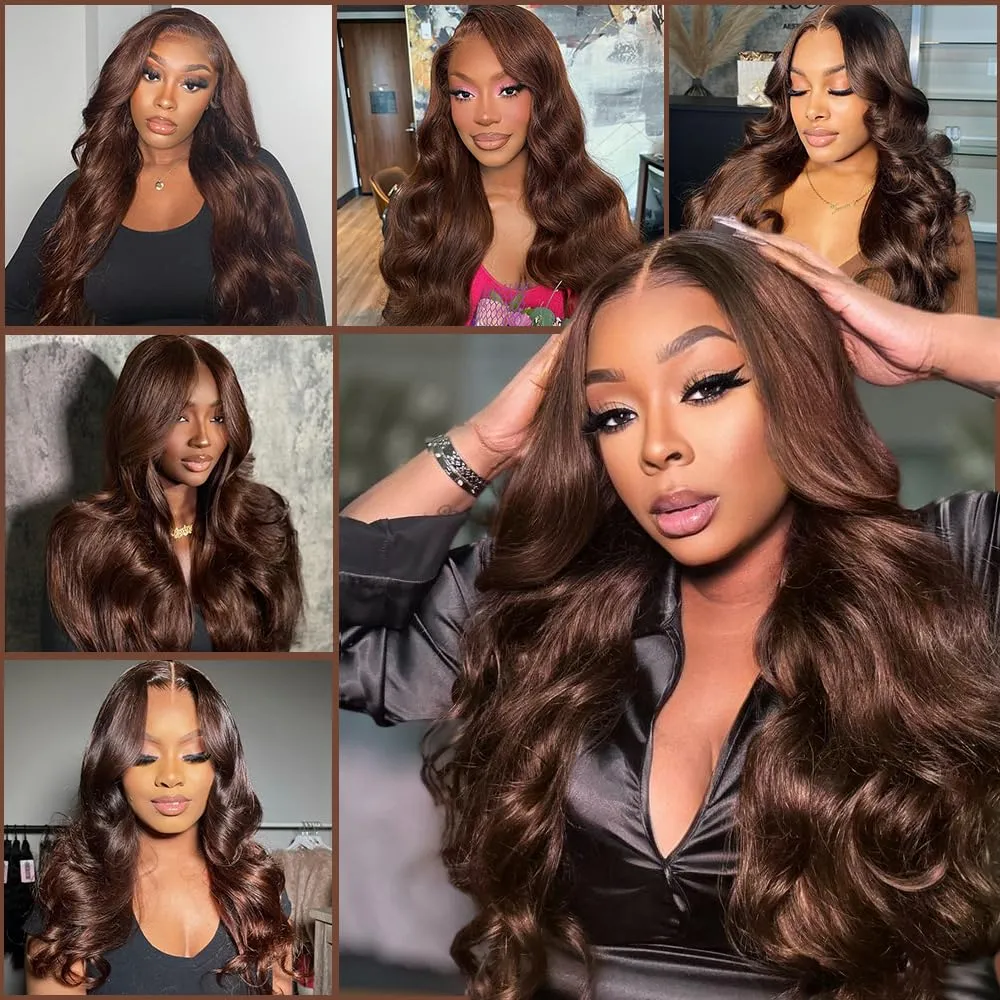 26 Inch Chocolate Brown Lace Front Wig 13x4 Body Wave Lace Front Wigs Human Hair Pre Plucked with Baby Hair Brown Wig Human Hair 200 Density HD Lace Frontal Wigs Human Hair