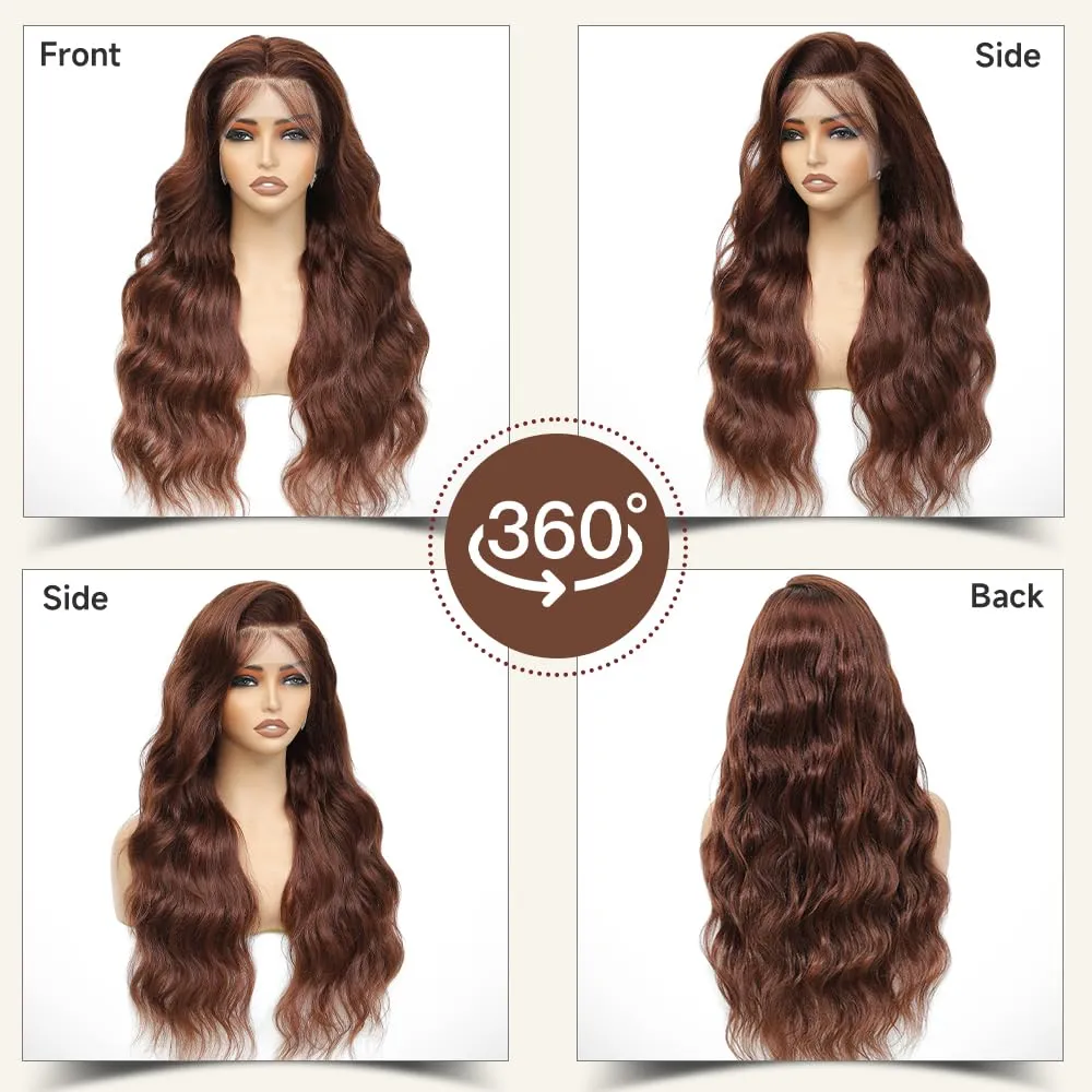 26 Inch Chocolate Brown Lace Front Wig 13x4 Body Wave Lace Front Wigs Human Hair Pre Plucked with Baby Hair Brown Wig Human Hair 200 Density HD Lace Frontal Wigs Human Hair
