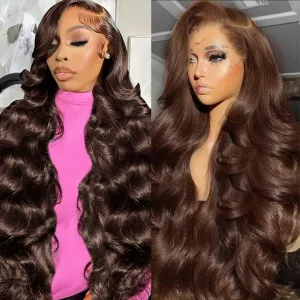 26 Inch Chocolate Brown Lace Front Wig 13x4 Body Wave Lace Front Wigs Human Hair Pre Plucked with Baby Hair Brown Wig Human Hair 200 Density HD Lace Frontal Wigs Human Hair