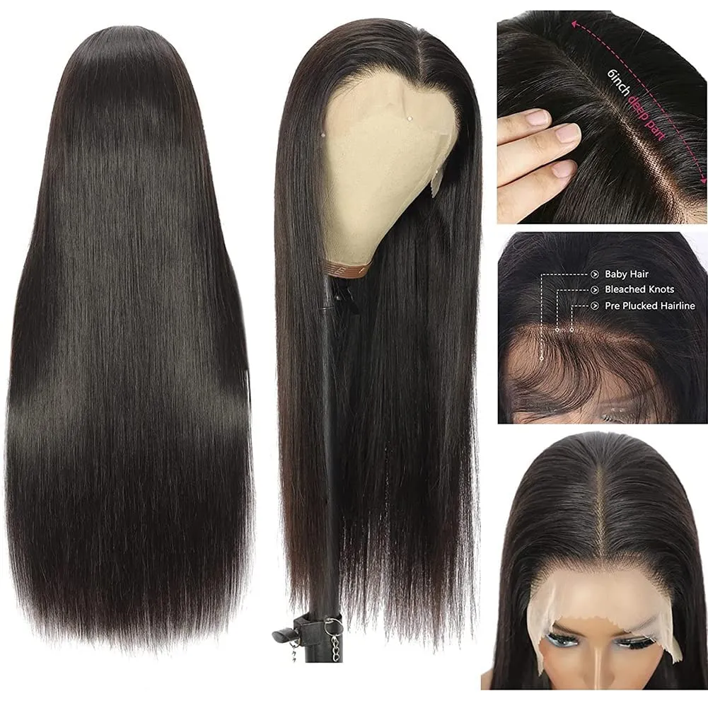 28 Inch Straight Lace Front Wigs Human Hair 180% Density 13x6 HD Transparent Glueless Wigs Human Hair Pre Plucked Lace Frontal Wigs Human Hair Wigs For Women
