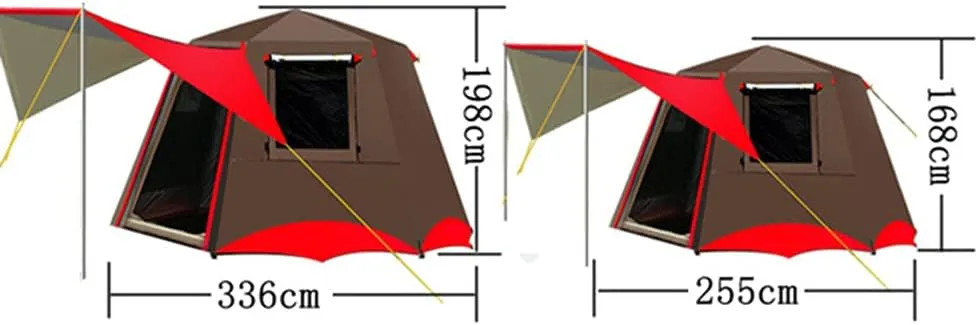 3-4 Person Automatic Tent with Porch Camping Pop Up Tent with 2 Door and 2 Windows Double Layer Instant Family Tent for Camping Outdoor Hiking, Easy Set Up (Red 3) (Green 5)