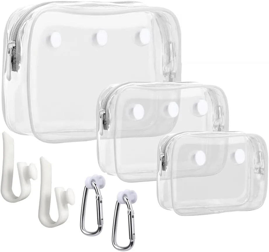 3 Pcs Clear Bogg Beach Tote Bag with 4 Pcs Insert Hooks Accessories for Bogg Bags Travel Makeup Clean Toiletry Brush Organizer Cosmetic Divider Storage Inner Pouch (White set of 3)