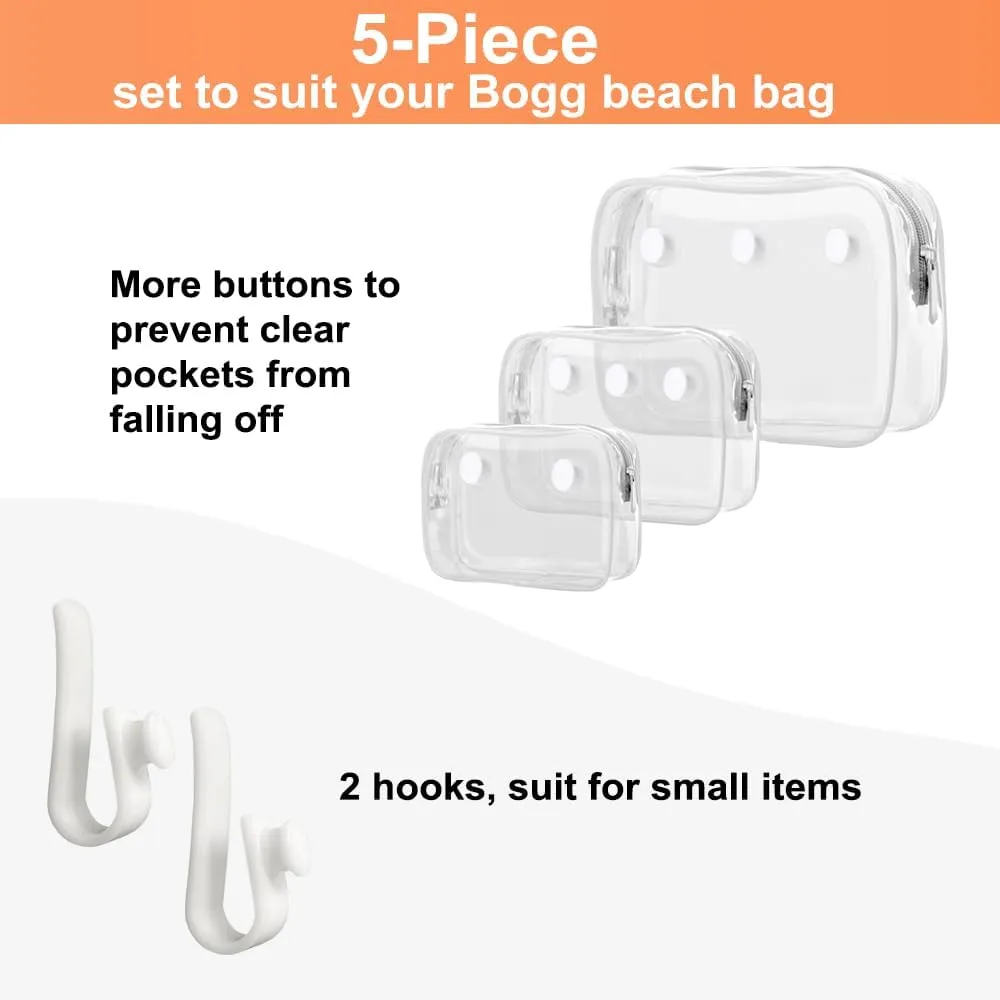 3 Pcs Clear Bogg Beach Tote Bag with 4 Pcs Insert Hooks Accessories for Bogg Bags Travel Makeup Clean Toiletry Brush Organizer Cosmetic Divider Storage Inner Pouch (White set of 3)