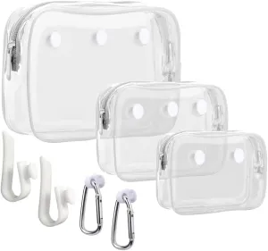 3 Pcs Clear Bogg Beach Tote Bag with 4 Pcs Insert Hooks Accessories for Bogg Bags Travel Makeup Clean Toiletry Brush Organizer Cosmetic Divider Storage Inner Pouch (White set of 3)