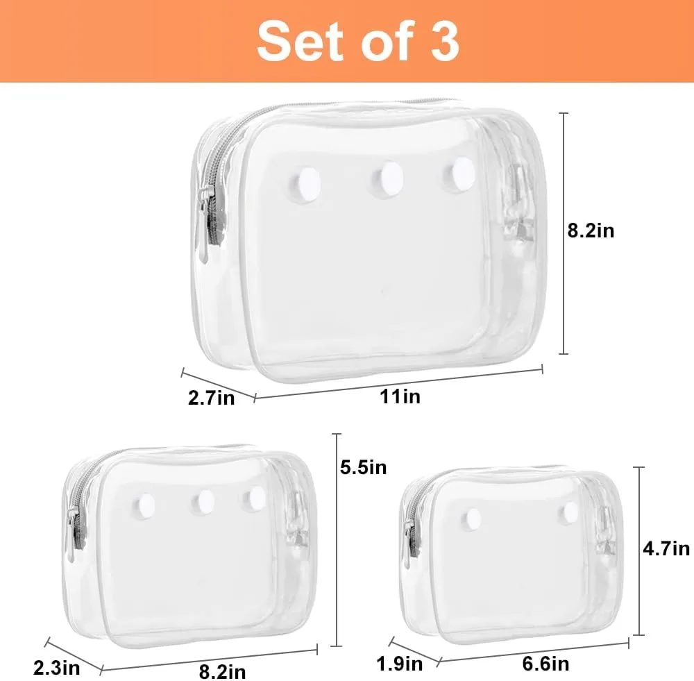 3 Pcs Clear Bogg Beach Tote Bag with 4 Pcs Insert Hooks Accessories for Bogg Bags Travel Makeup Clean Toiletry Brush Organizer Cosmetic Divider Storage Inner Pouch (White set of 3)