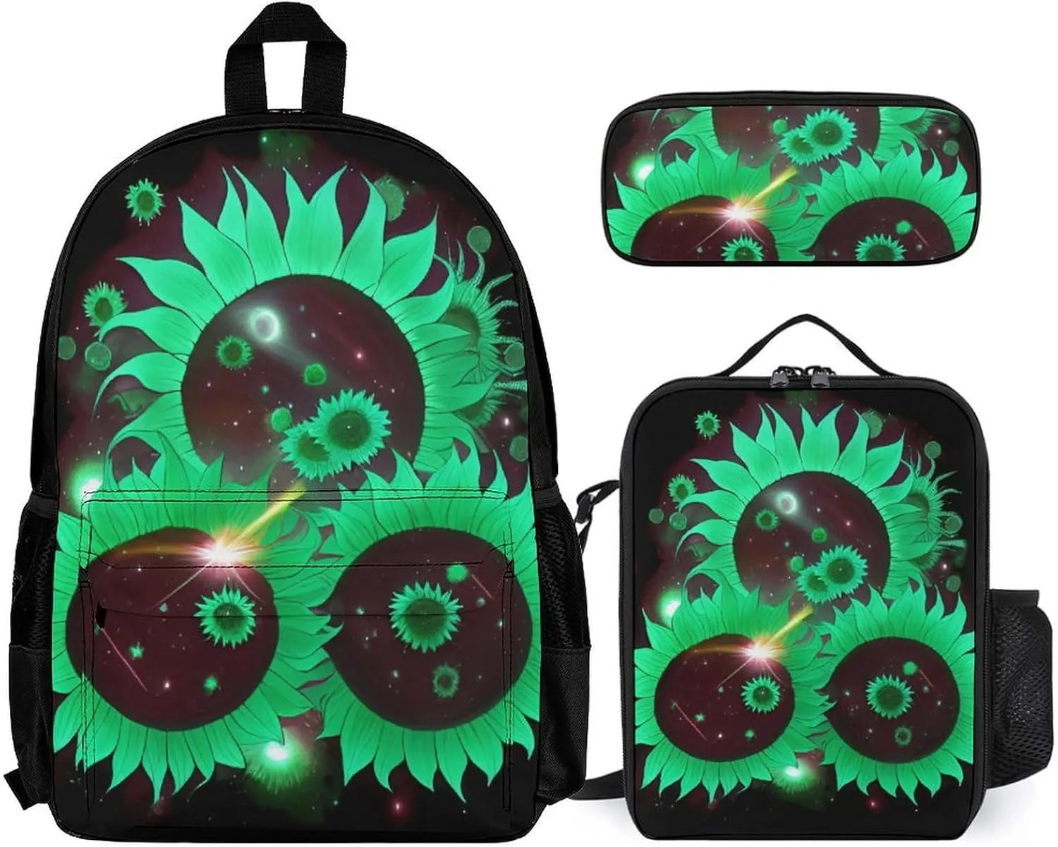3 Piece Rucksack Large Capacity Carry On Backpack for Gym Outdoors Bicycle - Space Sunflowers Art, Travel Hiking Daypack   Lunch Bag   Pencil Bag