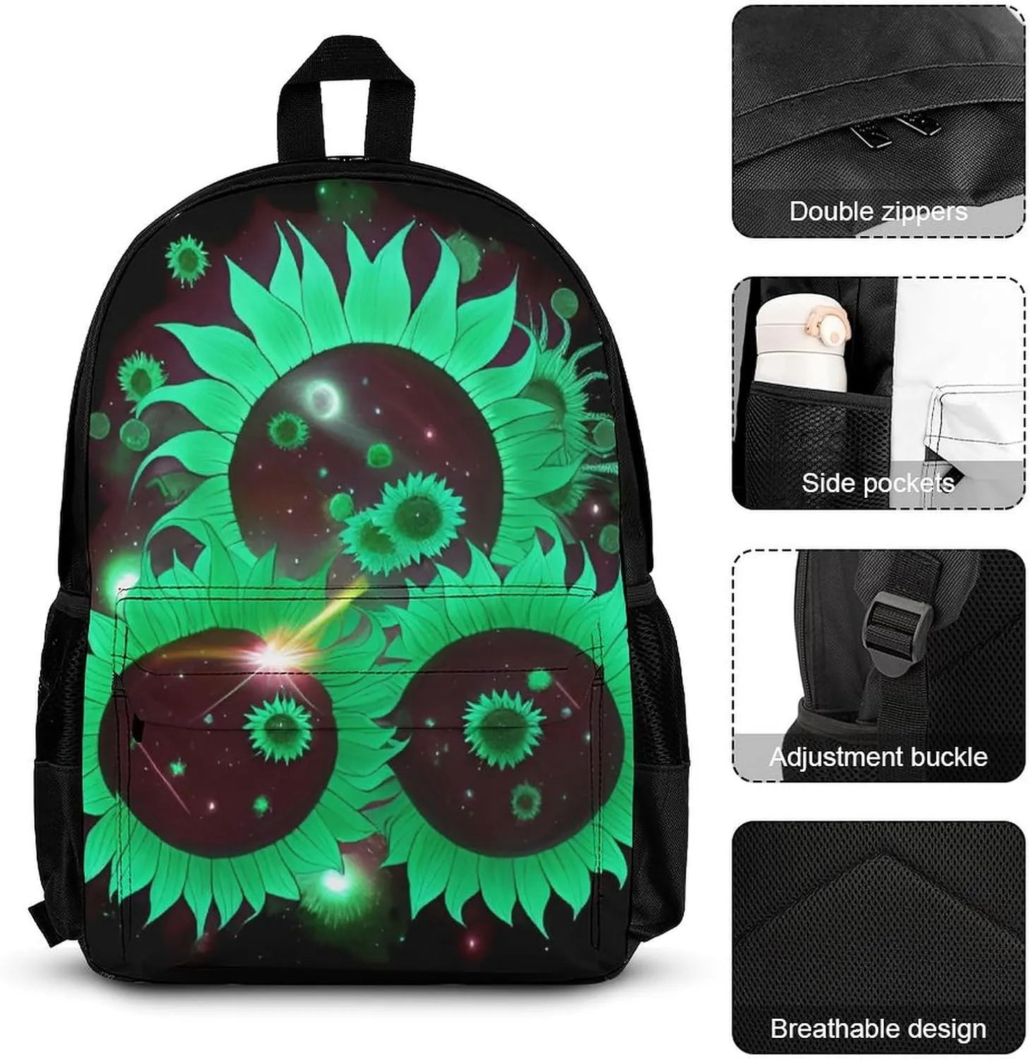 3 Piece Rucksack Large Capacity Carry On Backpack for Gym Outdoors Bicycle - Space Sunflowers Art, Travel Hiking Daypack   Lunch Bag   Pencil Bag