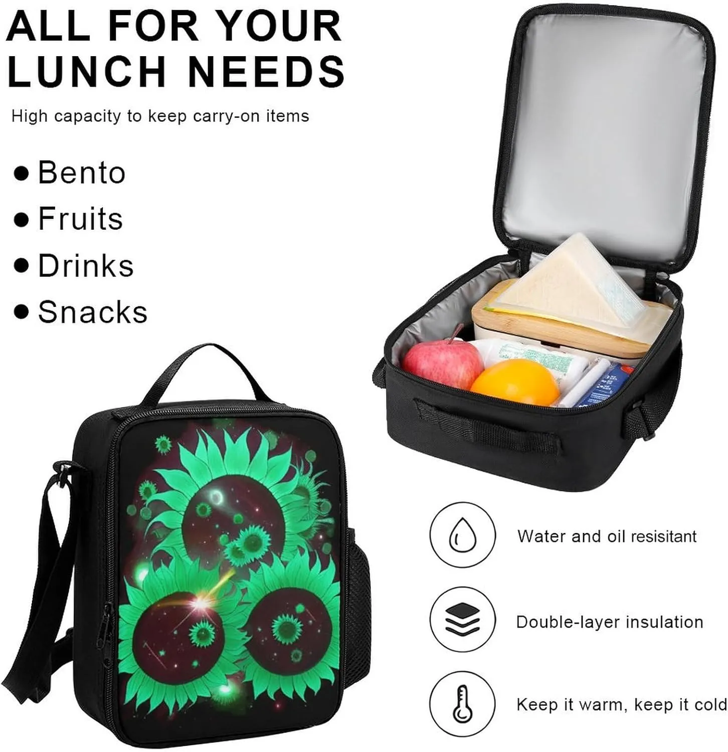3 Piece Rucksack Large Capacity Carry On Backpack for Gym Outdoors Bicycle - Space Sunflowers Art, Travel Hiking Daypack   Lunch Bag   Pencil Bag