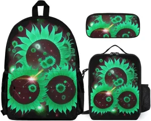 3 Piece Rucksack Large Capacity Carry On Backpack for Gym Outdoors Bicycle - Space Sunflowers Art, Travel Hiking Daypack   Lunch Bag   Pencil Bag