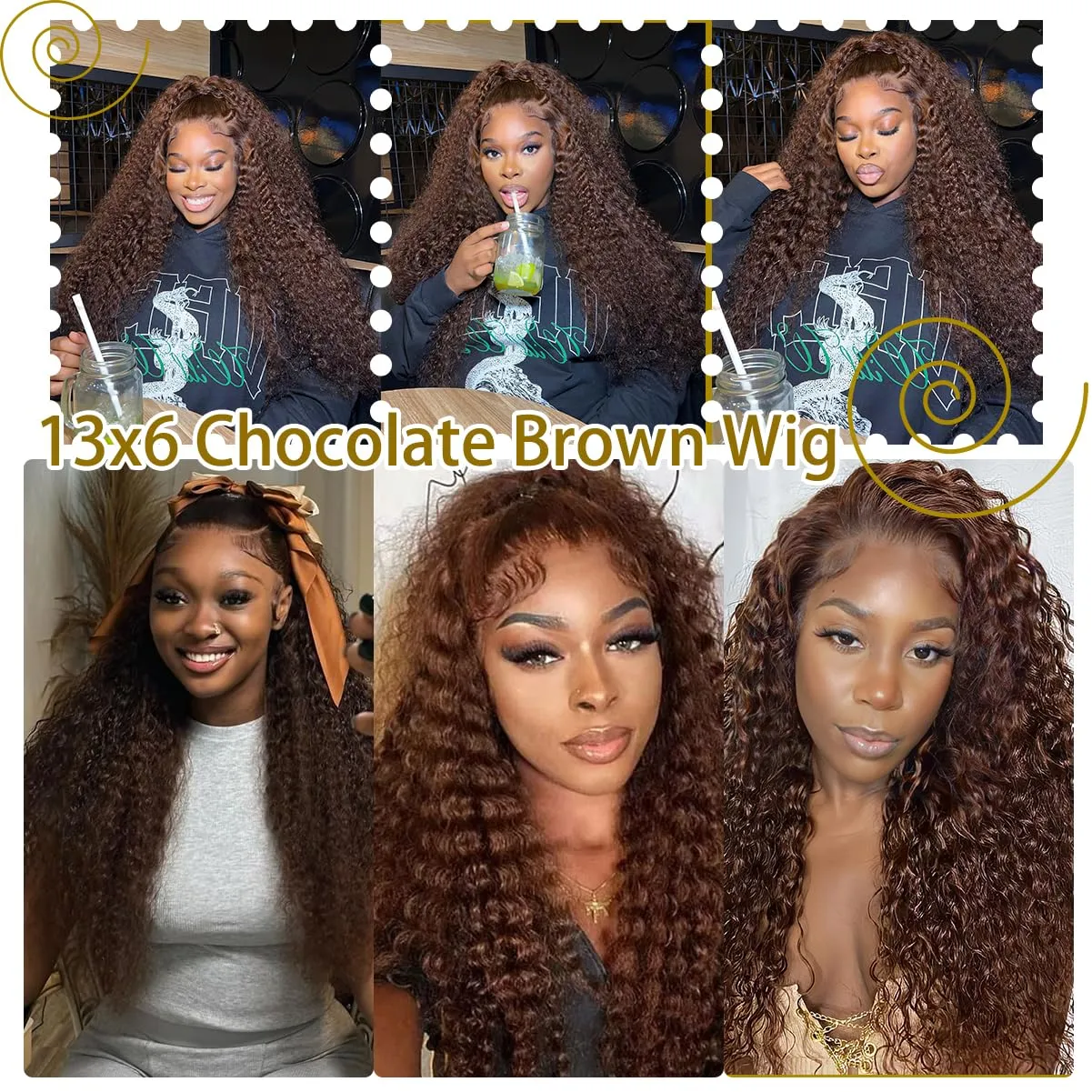 30 Inch Chocolate Brown Deep Wave Lace Front Wigs Human Hair 220 Density 13x6 HD Lace Frontal Wig Curly Human Hair Pre Plucked Wig for Women Brown Glueless with Natural Hairline