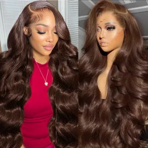30 Inch Chocolate Brown Lace Front Wig 13x4 Body Wave Lace Front Wigs Human Hair Pre Plucked with Baby Hair Brown Wig 200 Density HD Lace Frontal Wigs Human Hair