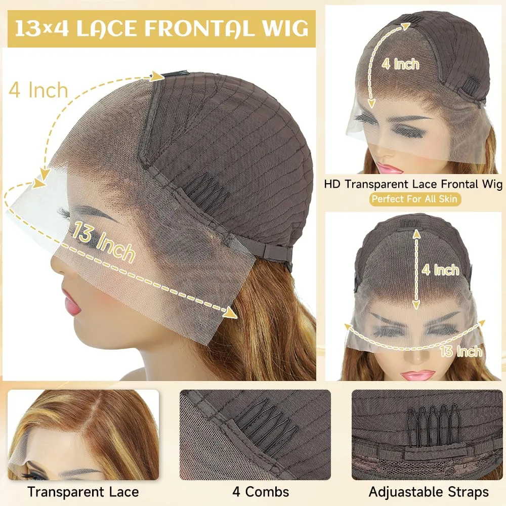 30Inch Ombre Lace Front Wig Human Hair Pre Plucked Highlight 13X4 Body Wave Lace Front Wigs Human Hair With Baby Hair 200% Density Honey Blonde 4/27 Colored Wigs For Women