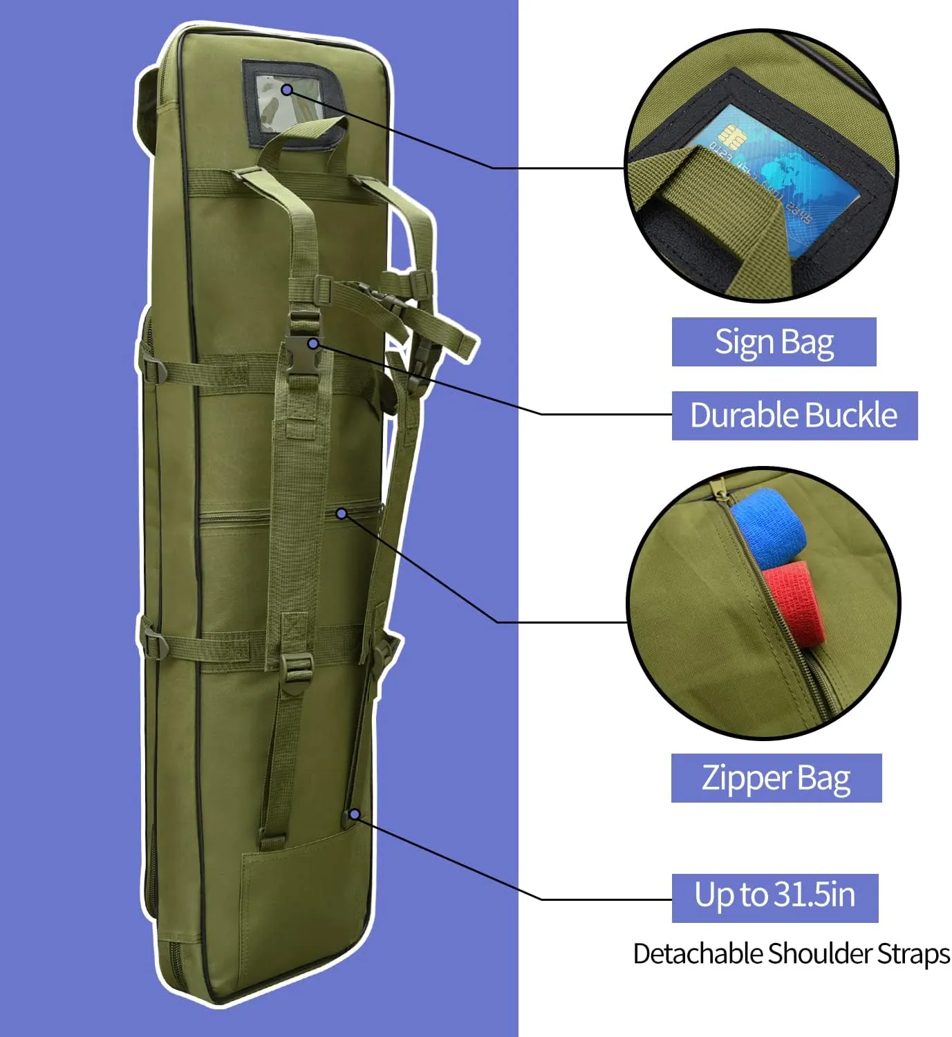 32"/37"/46" Rifle Bag, Black/Khaki/Green Tactical Long Rifle Backpack, Portable Shotgun Case for Firearm Storage and Transportation, Suitable for Outdoor Hunting Shooting