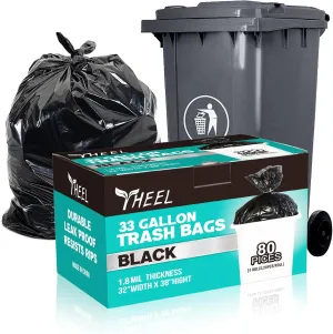 33 Gallon Trash Bags: Heavy Duty Black Garbage Bags Large Trash Bags for Lawn, Yard, Commercial, Outdoor - Thick 1.8 MIL (80 COUNT) - 32"x 38"