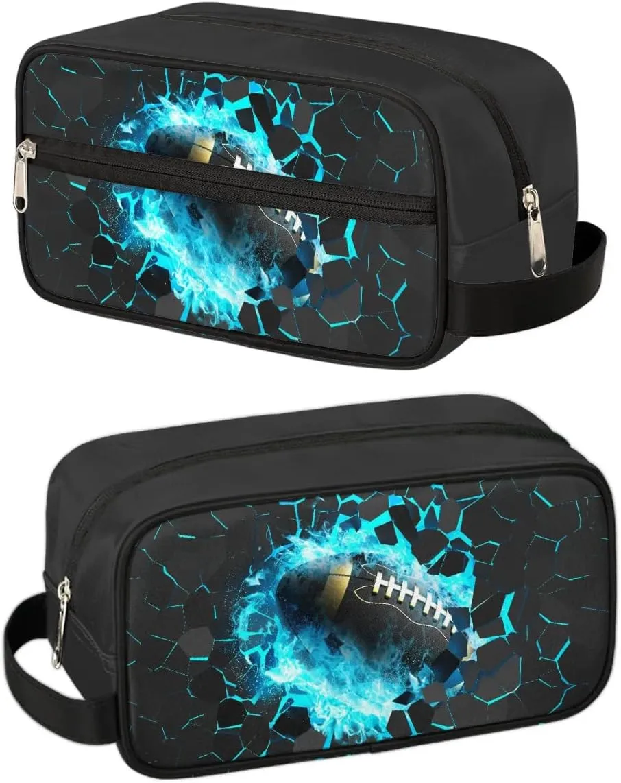 3D Rugby Kids Travel Toiletry Bag for Boys Shaving Dopp Kit Shower Wash Bag Waterproof Hanging Cosmetic Bag for Sport Camping Essential