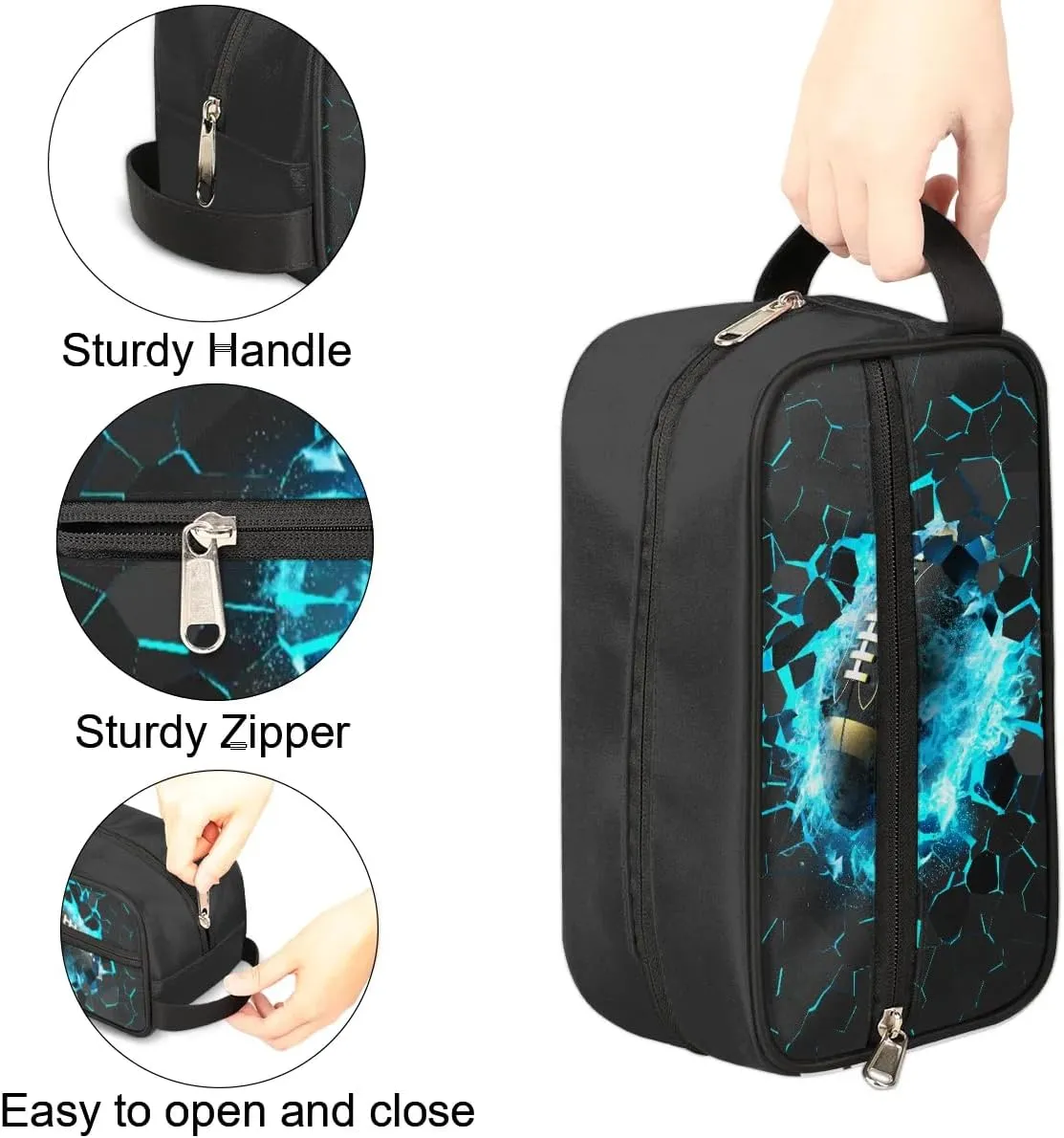 3D Rugby Kids Travel Toiletry Bag for Boys Shaving Dopp Kit Shower Wash Bag Waterproof Hanging Cosmetic Bag for Sport Camping Essential