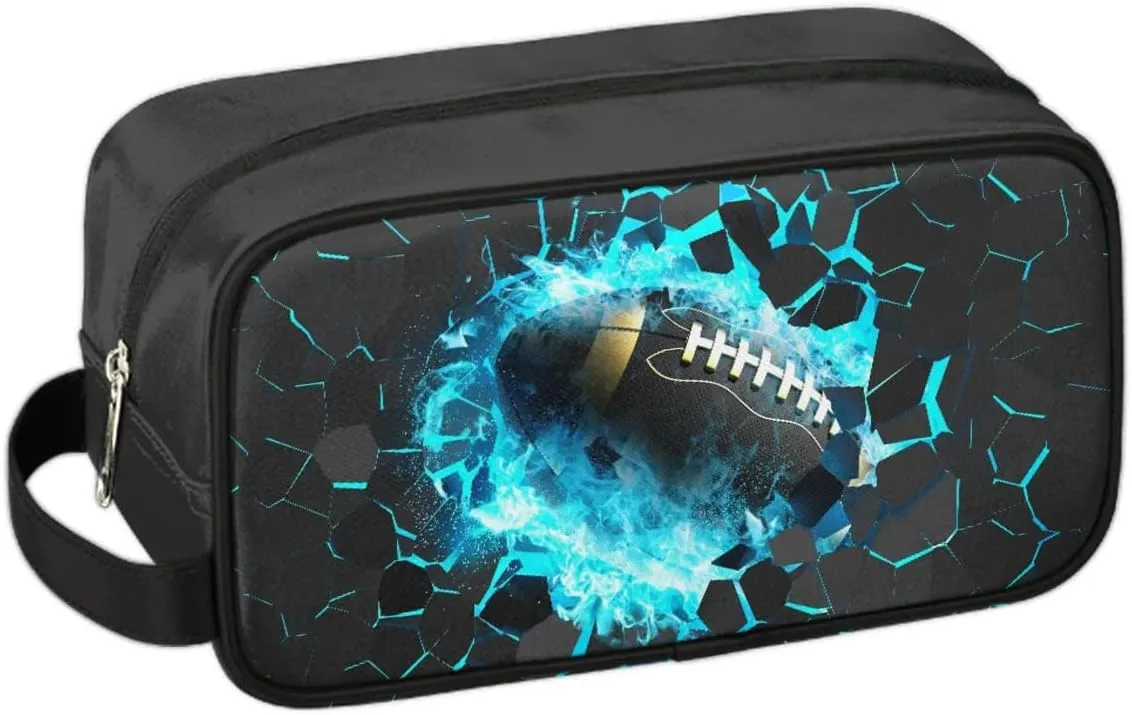 3D Rugby Kids Travel Toiletry Bag for Boys Shaving Dopp Kit Shower Wash Bag Waterproof Hanging Cosmetic Bag for Sport Camping Essential