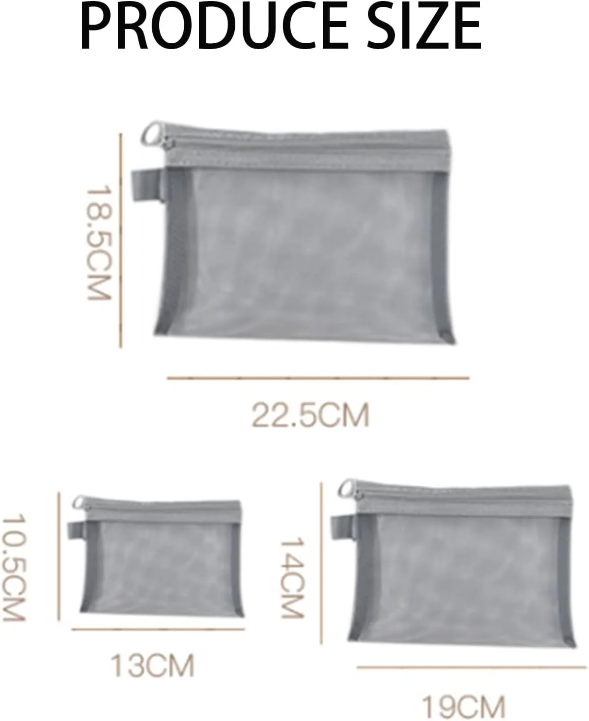 3PCS Small Make up Bag,Mesh Makeup Bags for Handbag, Cosmetic Pouch Bags with Zipper, Bag Organiser Pouches for Cosmetics Toiletries, Holiday Travel Essentials for Kids Women Men(Grey)