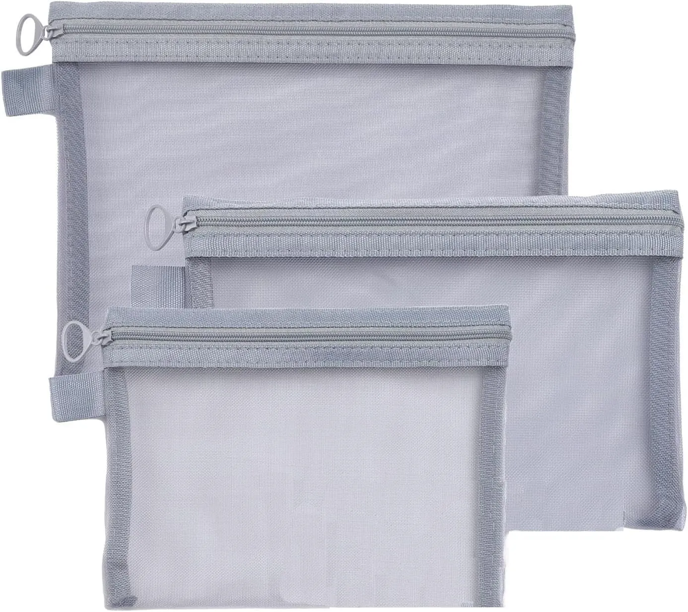 3PCS Small Make up Bag,Mesh Makeup Bags for Handbag, Cosmetic Pouch Bags with Zipper, Bag Organiser Pouches for Cosmetics Toiletries, Holiday Travel Essentials for Kids Women Men(Grey)