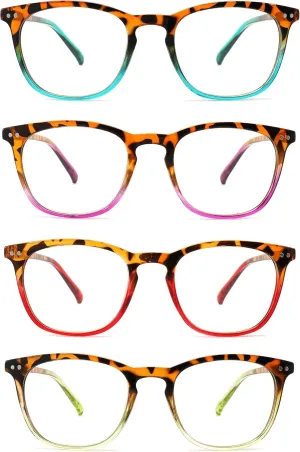 4 Pack Reading Glasses for Women Men Square Blue Light Blocking Computer Reader with Spring Hinge Anti Eyestrain  1.50