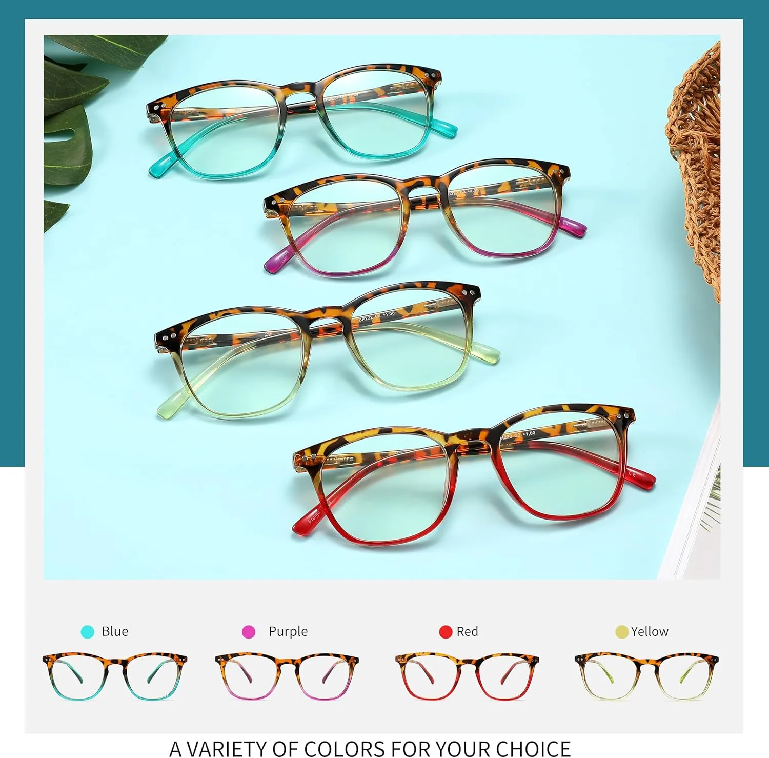 4 Pack Reading Glasses for Women Men Square Blue Light Blocking Computer Reader with Spring Hinge Anti Eyestrain  1.50