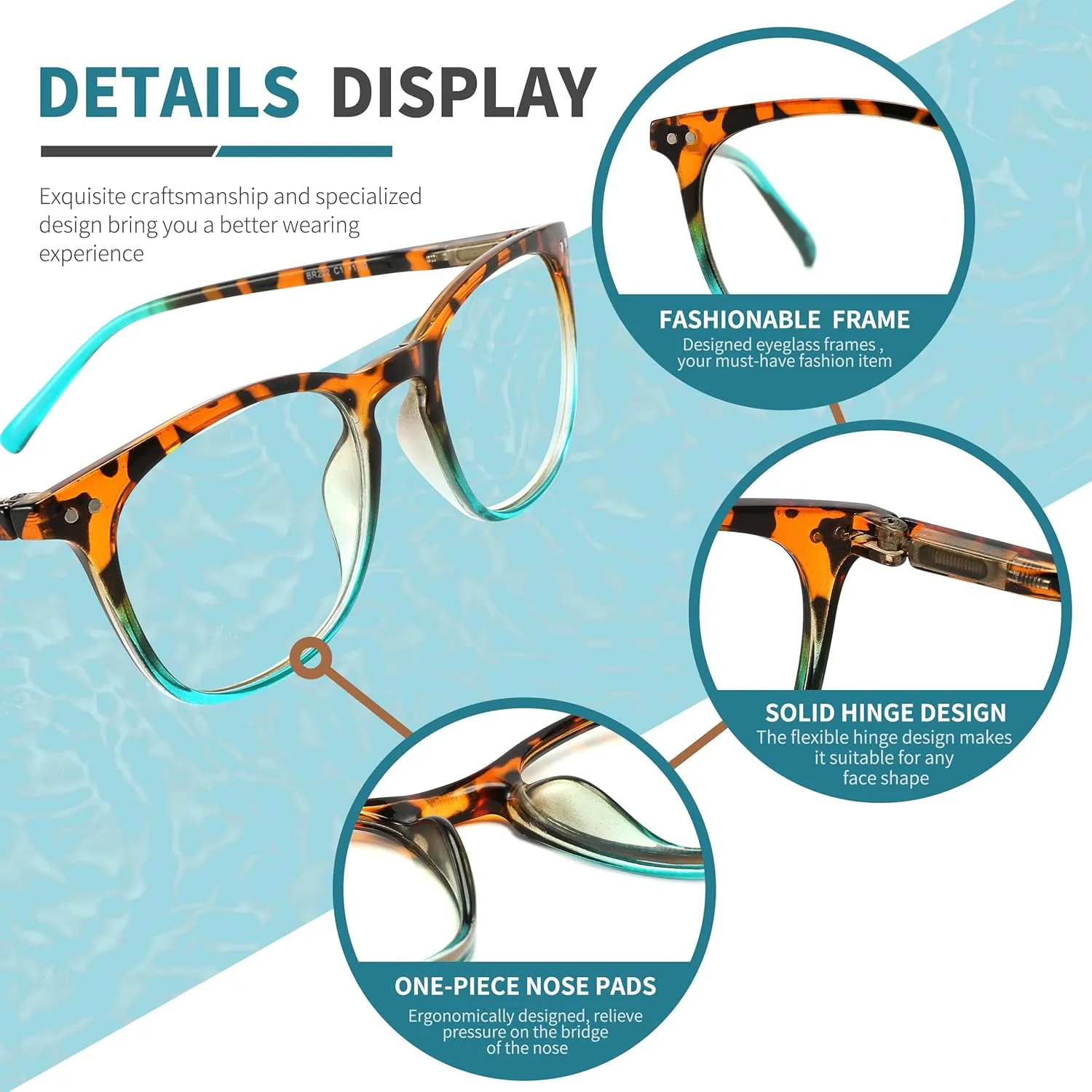 4 Pack Reading Glasses for Women Men Square Blue Light Blocking Computer Reader with Spring Hinge Anti Eyestrain  1.50