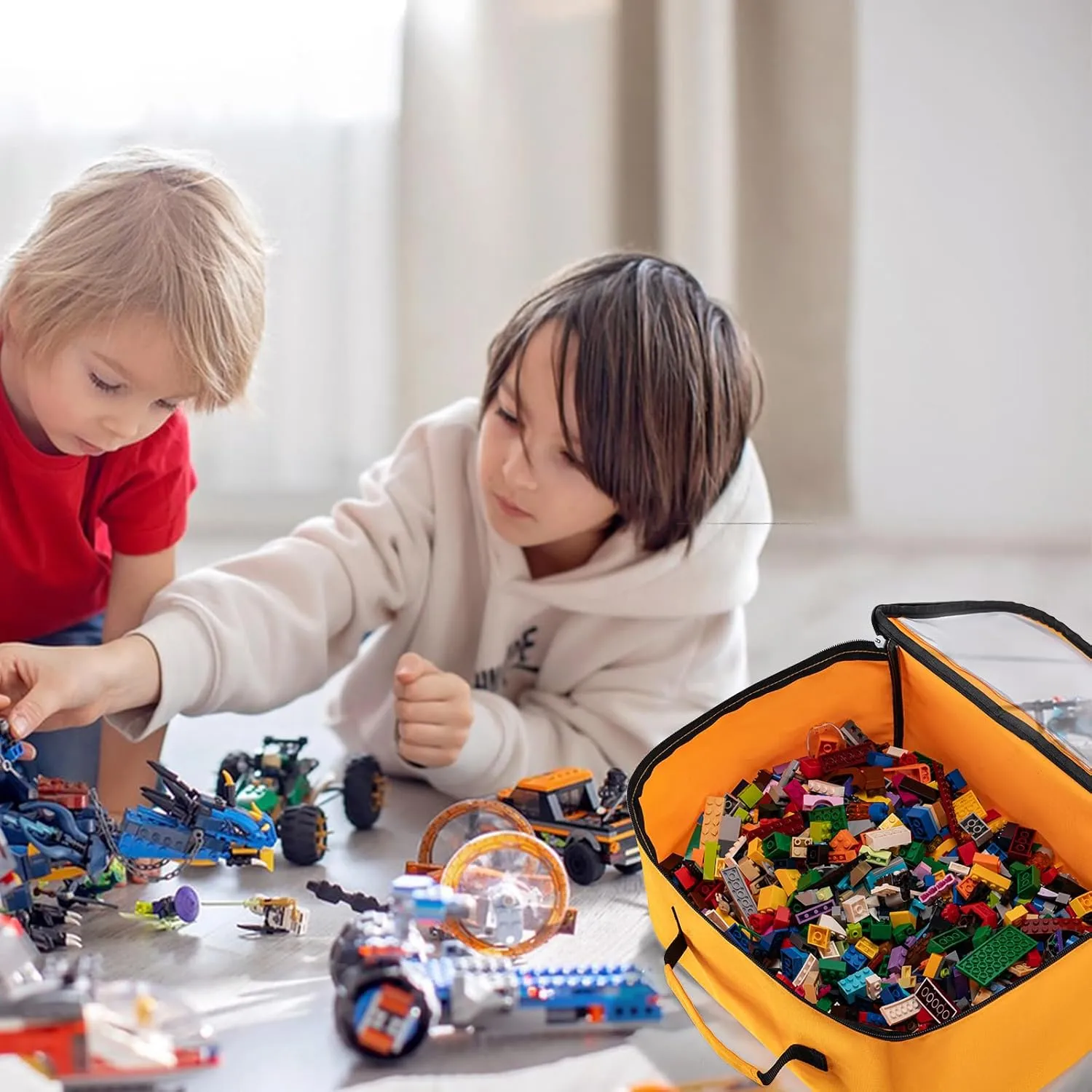 4 PCS Toys Storage Bag, Classic Bricks Building Set Storage Bag, Travel Case for Building Toys, Puzzles,X Large Size