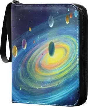 4 Pocket Card Binder with 50 Removable Sleeves Colorful Solar System Trading Card Binder Collector Card Album for 400 Game Sports Cards