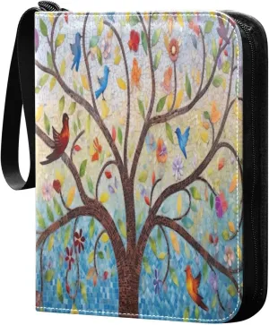 4 Pocket Card Binder with 50 Removable Sleeves Colorful Tree Trading Card Binder Collector Card Album for 400 Game Sports Cards