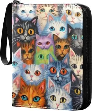 4 Pocket Card Binder with 50 Removable Sleeves Funny Cats Colorful Trading Card Binder Collector Card Album for 400 Game Sports Cards