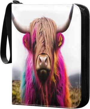 4 Pocket Card Binder with 50 Removable Sleeves Highland Cow Colorful Trading Card Binder Collector Card Album for 400 Game Sports Cards