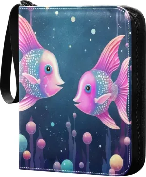 4 Pocket Card Binder with 50 Removable Sleeves Two Colorful Fish Bubble Trading Card Binder Collector Card Album for 400 Game Sports Cards