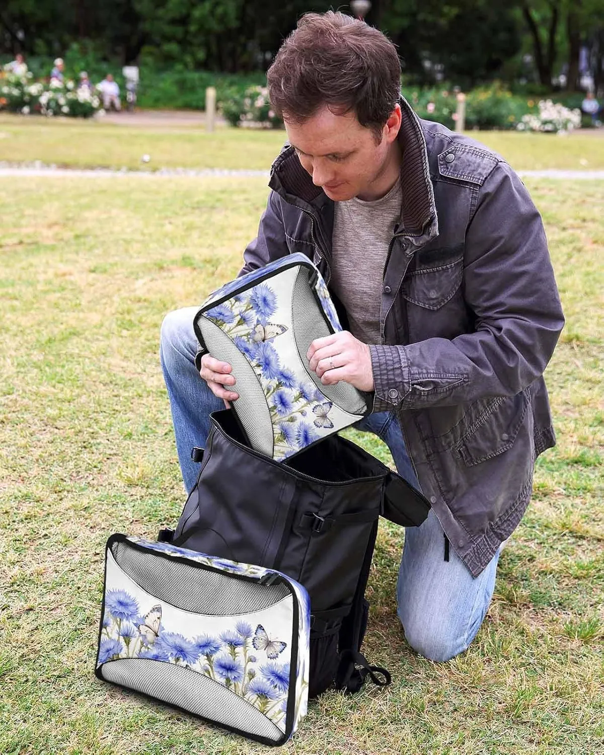 4 Set Packing Cubes - Spring Watercolor Blue Flowers Butterfly White Packing Cubes for Carry on Suitcase Lightweight Travel Essential Bag for Clothes Shoes Cosmetics Toiletry